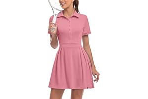 Soneven Women Polo Golf Tennis Dress Built in Shorts Short Sleeve Workout Athletic Pleated Dresses with Pockets