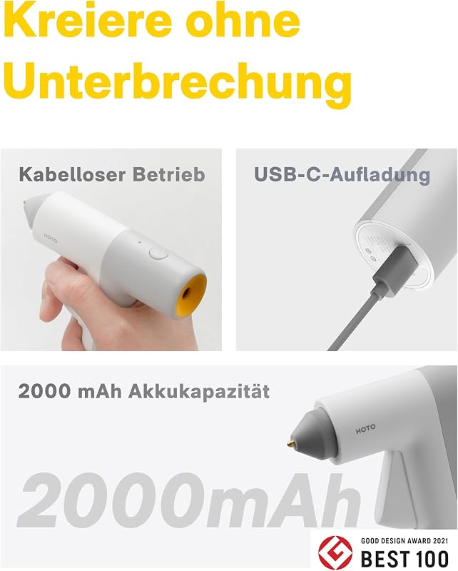 Heißklebepistole Akku, 30s Schnell Aufheizen Klebepistole, USB-C