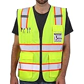Dib Safety Reflective Vest High Visibility Two Tone with Pockets and Zipper, ANSI Class 2 Compliant, Yellow with Orange Trim XL
