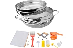 HONEY LAKE Honey Harvesting Honey Strainer Beekeeping Tool Kit, Set of 9, Double Honey Sieve Stainless Steel Honey Filter, Honey Gate, Frame Grip, Uncapping Fork, Queen Marker Tube, Feeder, Honey Filter Bag