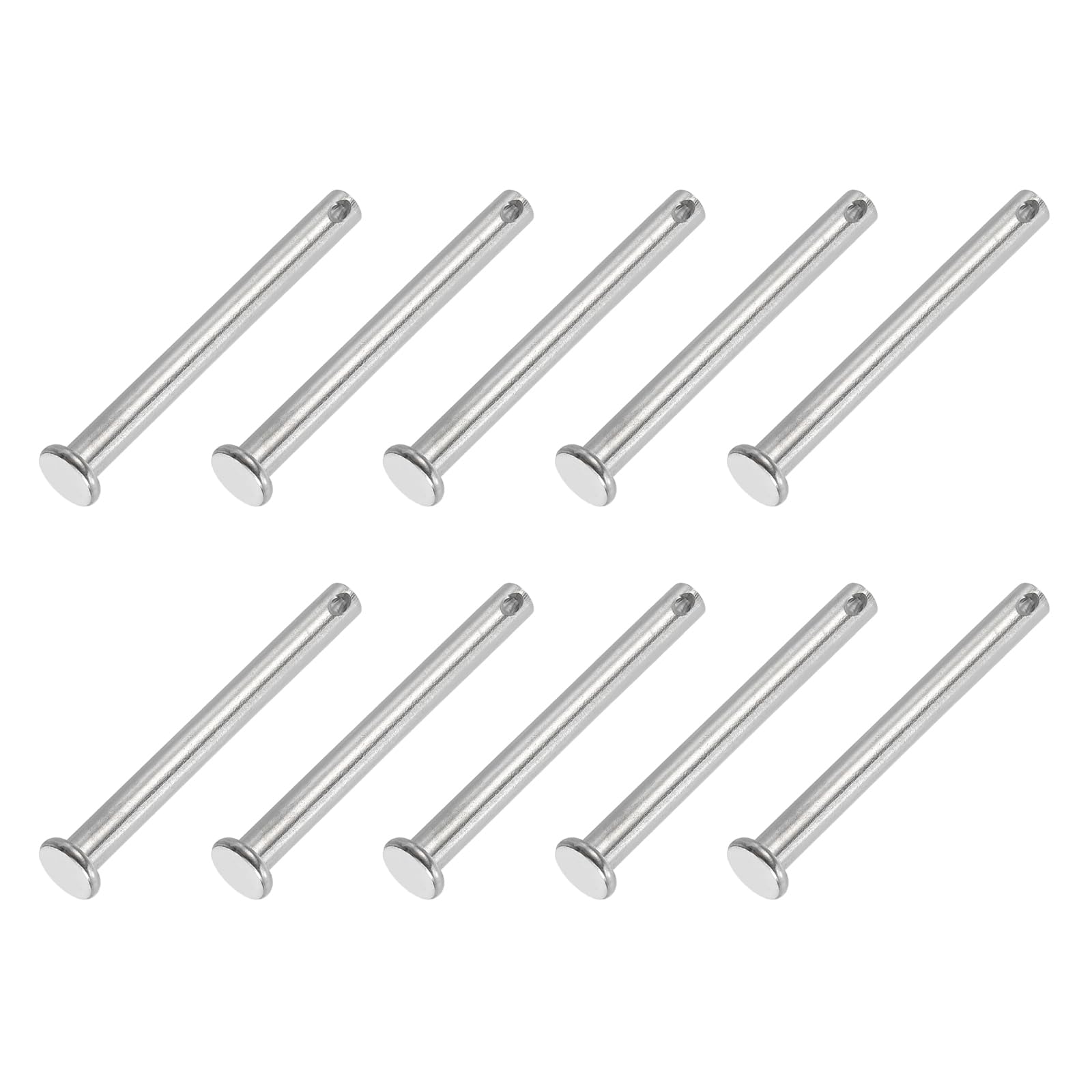 PATIKIL 6 x 60 Mm Single Hole Clevis Pins, 10 Pcs 304 Stainless Steel Flat Head Pin for Hitch Pin Lock Link Hinge Systems, Silver