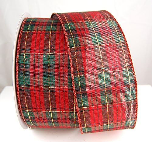 Wire Edged Dartford Red and Green Sheer Plaid Christmas Ribbon 2 1/2" - 25 Yards