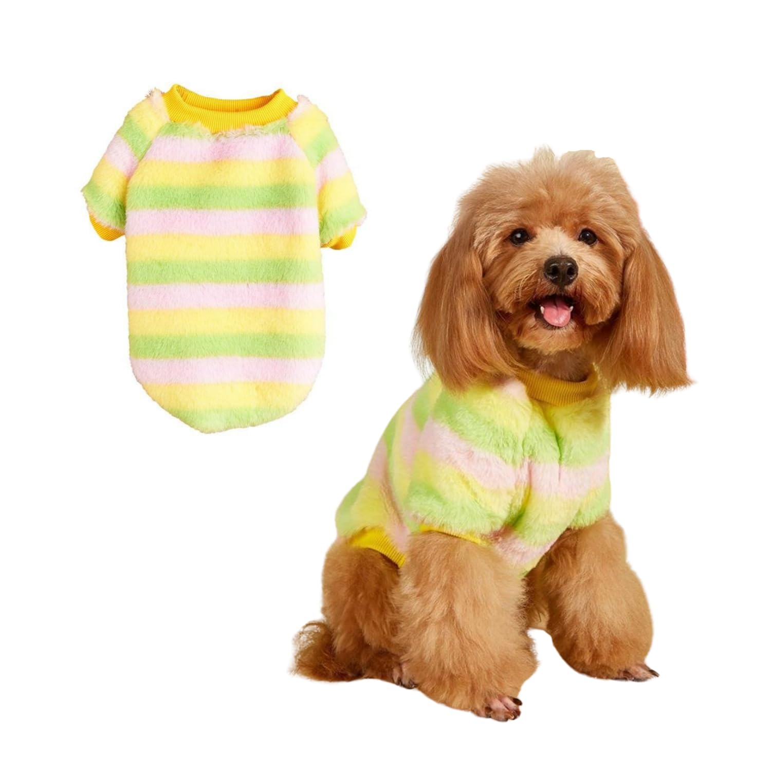 Small Dog Sweater,Dog Winter Warm Flannel Stripe Onesie Pajamas, Pet Colorful Cold Weather Pullover Coat for Cats Small Dogs_XS(Yellow) — image 1
