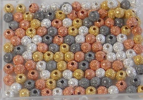 Mixed Gold Silver Copper Black Oxide Plated Brass Stardust Beads 4mm Package of 140 Metal Spacer in Easy Storage Box
