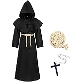 Medieval Wizard Tunic Robe Monk Cloak Cape Renaissance Priest Robe for Halloween, Dressing Up Party