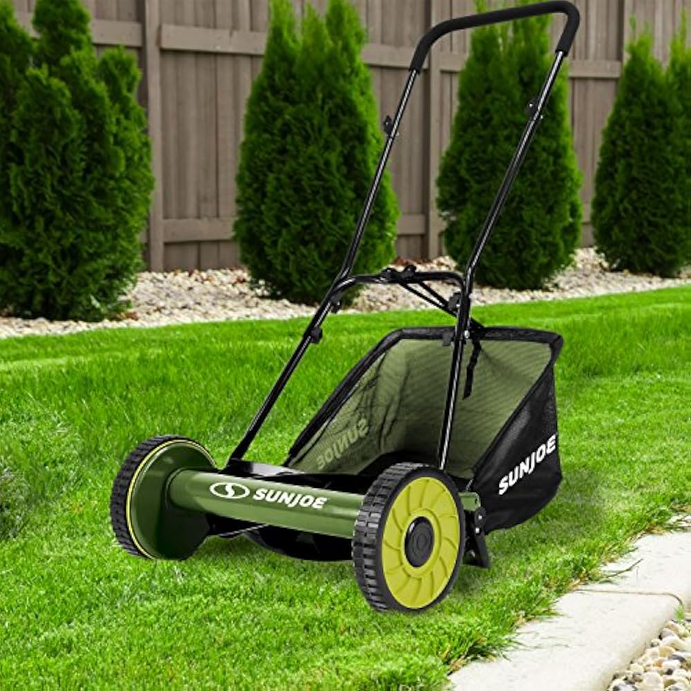 MJ500M Manual Reel Mower W/Grass Catcher 16 Inch Walk Behind Lawn
