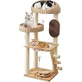Modern Cat Tree, Cat TreeTower with Space Capsule, Hand-Woven Basket Nest, Sisal Posts &amp; Scratching Board, 50 Inch Heavy-Duty Multi-Level Indoor Wood Tower