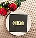 50 Pack Cheers Disposable Cocktail Beverage Paper Napkins for Birthday, Wedding Party Supplies, Black & Gold Foil, 5 in