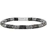 Bulova Jewelry Men's Classic Cylinder Shaped Labradorite and Wavy Stacked Hematite Beaded Bracelet, Length 8.5" Style:BVB1026-WSBF