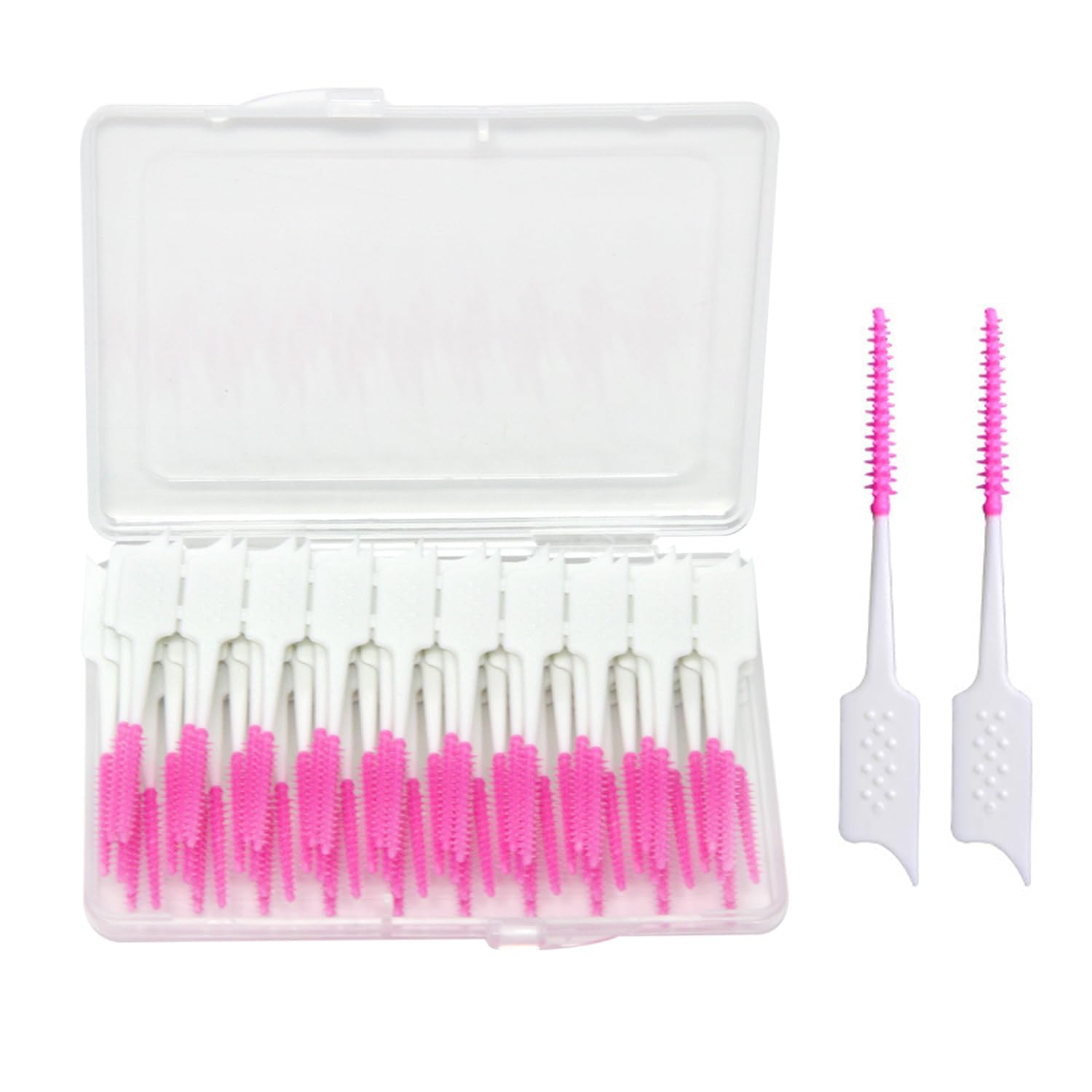 320 PCS Dual-Head Interdental Brushes, Silicone Tooth Floss Picks & Toothpick 2-in-1,Silicone Dental Brushes Tooth Floss Picks, Portable Pink Dental Floss Sticks Toothpick for Braces Teeth Cleaning