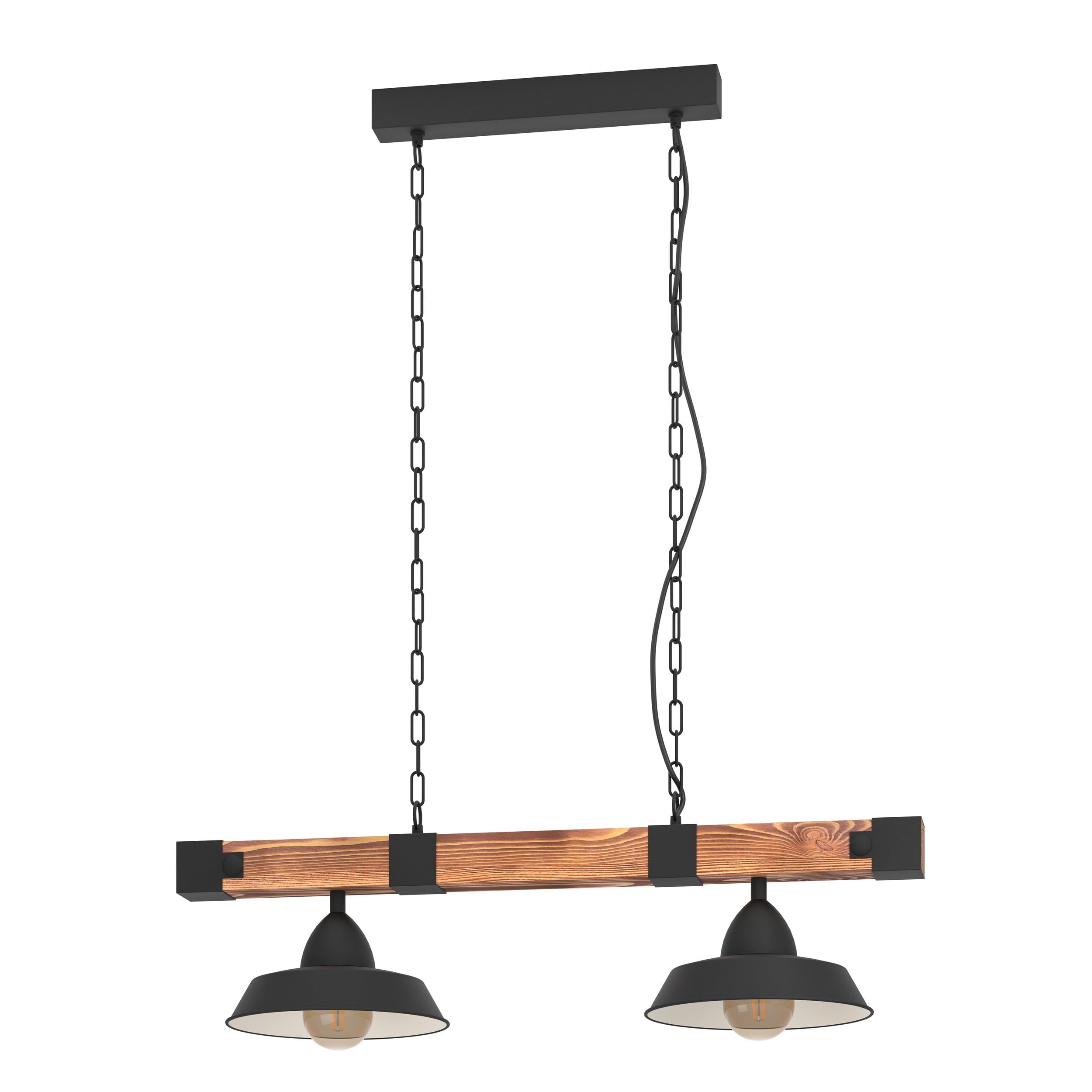 Eglo Oldbury Pendant Light, 2-Flame Vintage/Industrial Design Ceiling lamp, Hanging Light Made of Steel and Wood, Colour: Black, Rustic Brown, Socket: E27, L: 86 cm/33.8 inches