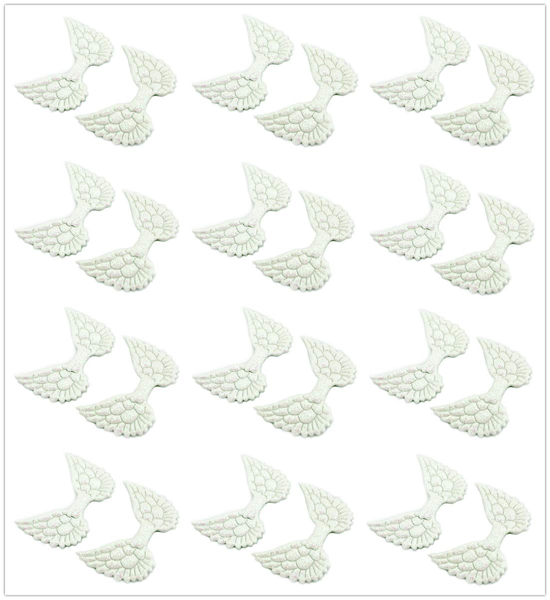 30 Pack Glitter Angel Wings Appliques Sew on Patches Trim for Hair Accessories Cake Topper Scrapbook Dollies Embellishment DIY Craft Supplies (White)