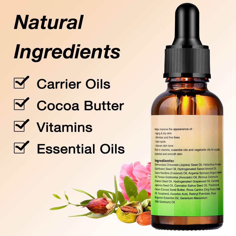 Lagunamoon Facial Oil for Women Anti-Aging & Moisturizing, Natural Face Oil with Rosehip Oil & Jojoba Oil Blends, Vitamins and Cocoa Butter for Dry Sensitive Skin, Vegan, 30ml/1 oz: Beauty