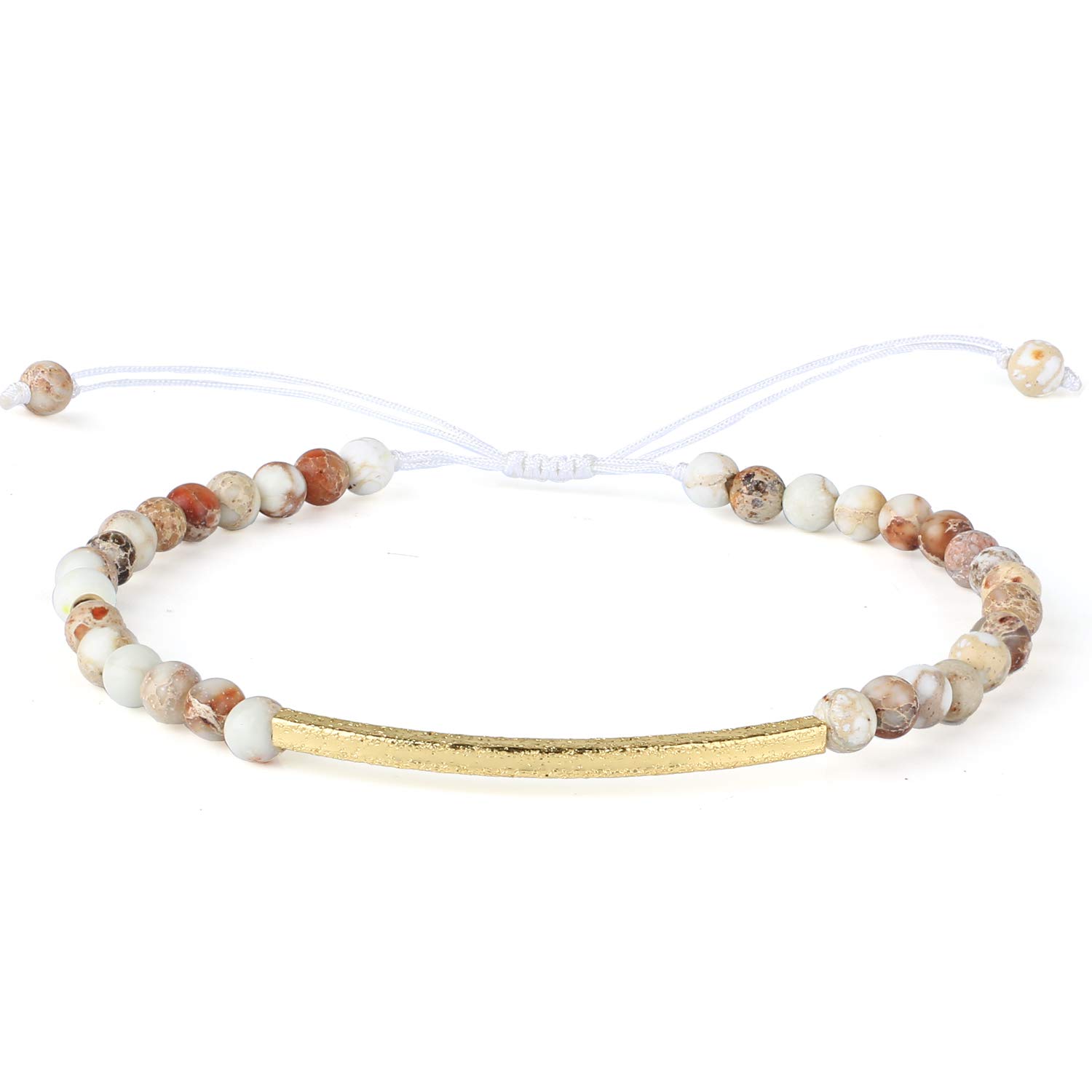 KELITCH Friendship Bracelets Handmade Single Strand Gold Beaded Bar Bracelets Chic Bangle (Beige 5P)