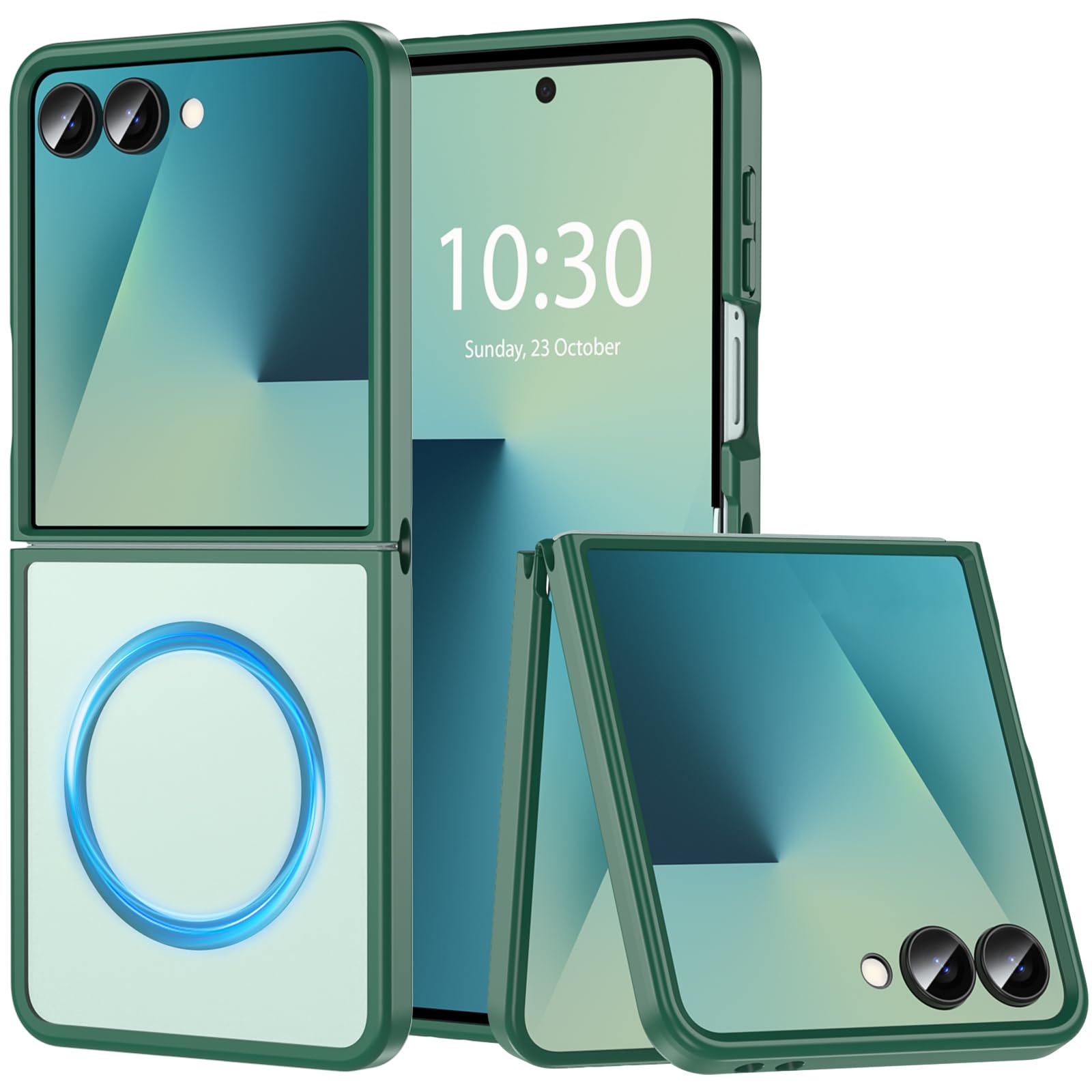 Photo 1 of OWKEY Case for Samsung Galaxy Z Flip 7, Magnetic Case [Compatible with MagSafe] Anti-Fingerprint Translucent Matte Shockproof Protective Phone Case Cover for Samsung Z Flip 7 (Green)