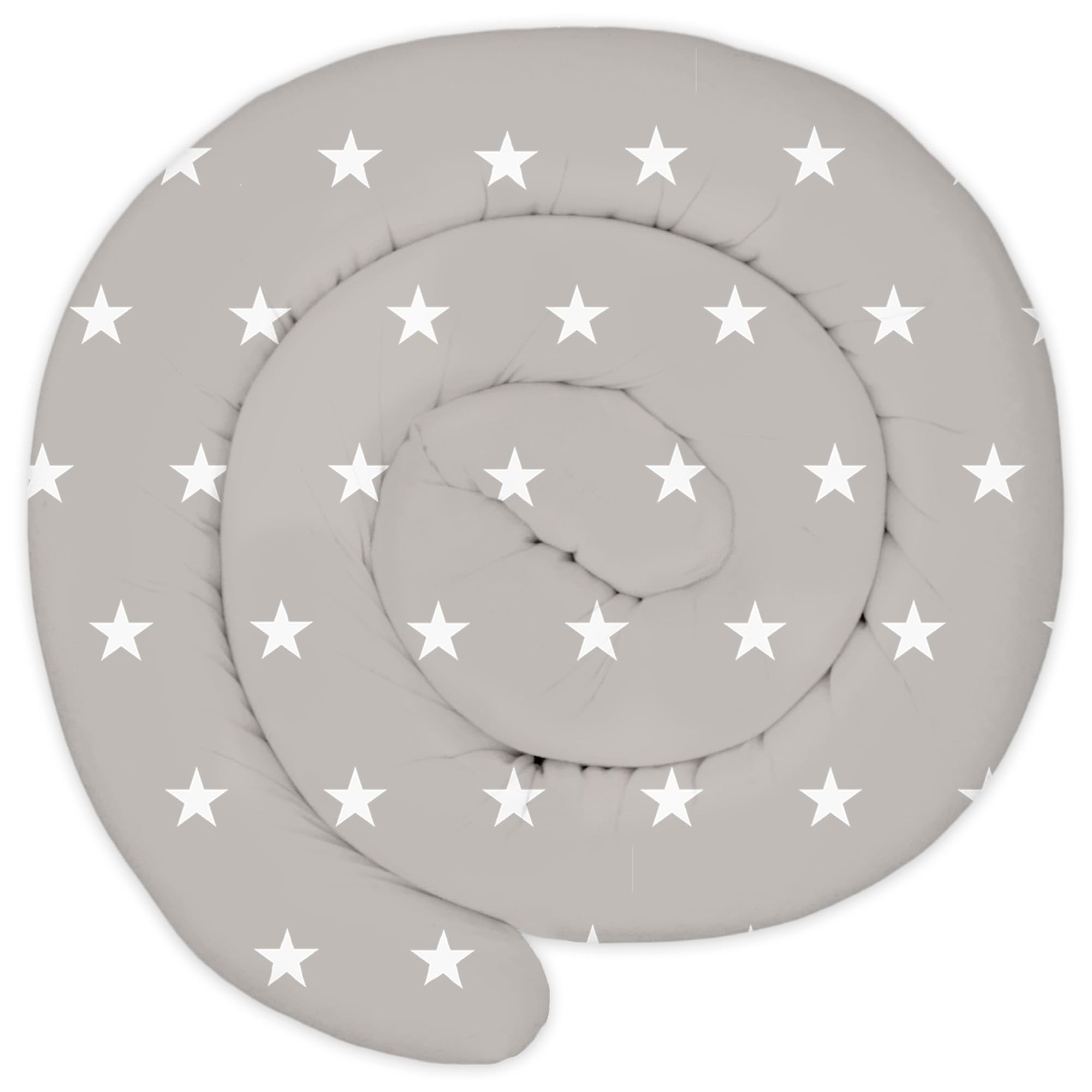 Totsy Baby XXL bed snake, bed pillow, nursing pillow, bed roll, bed guard, decorative pillow, bed border, snake XL handmade White stars on gray 150 cm certificat Oeko-Tex — image 1