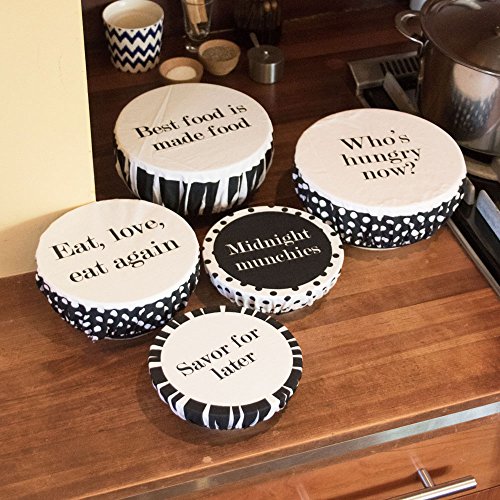 G.U.S. Tasty Trimmings Fabric Bowl Covers - Polka Dot, Set of 5. Food Safe, Vegetable Dyes, Elastic Edging, Washable And Reusable