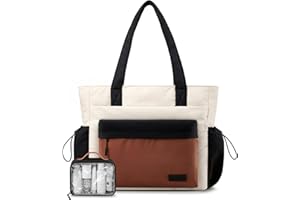 LOVEVOOK Tote Bag for Women, Puffer Work Tote with Zipper, Compartments, Travel Handbag for Nurse, Teacher, Daily Use, Gym