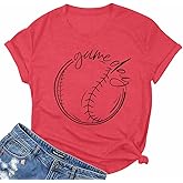 ALLTB Baseball Shirt Women Baseball Mom Shirts Funny Game Day Baseball Graphic Tee Tops Casual Ball Short Sleeve Tee Top