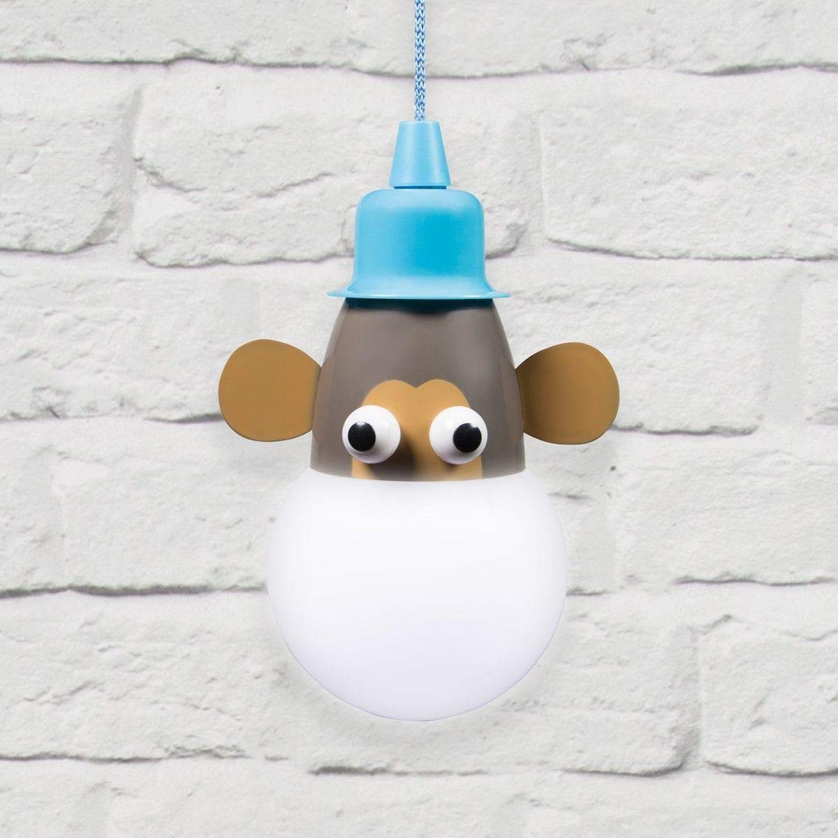 Invero Extra Large Kids Portable LED Monkey Bulb on A Rope Hanging Pull Cord Lamp Light - Battery Operated White LED Light