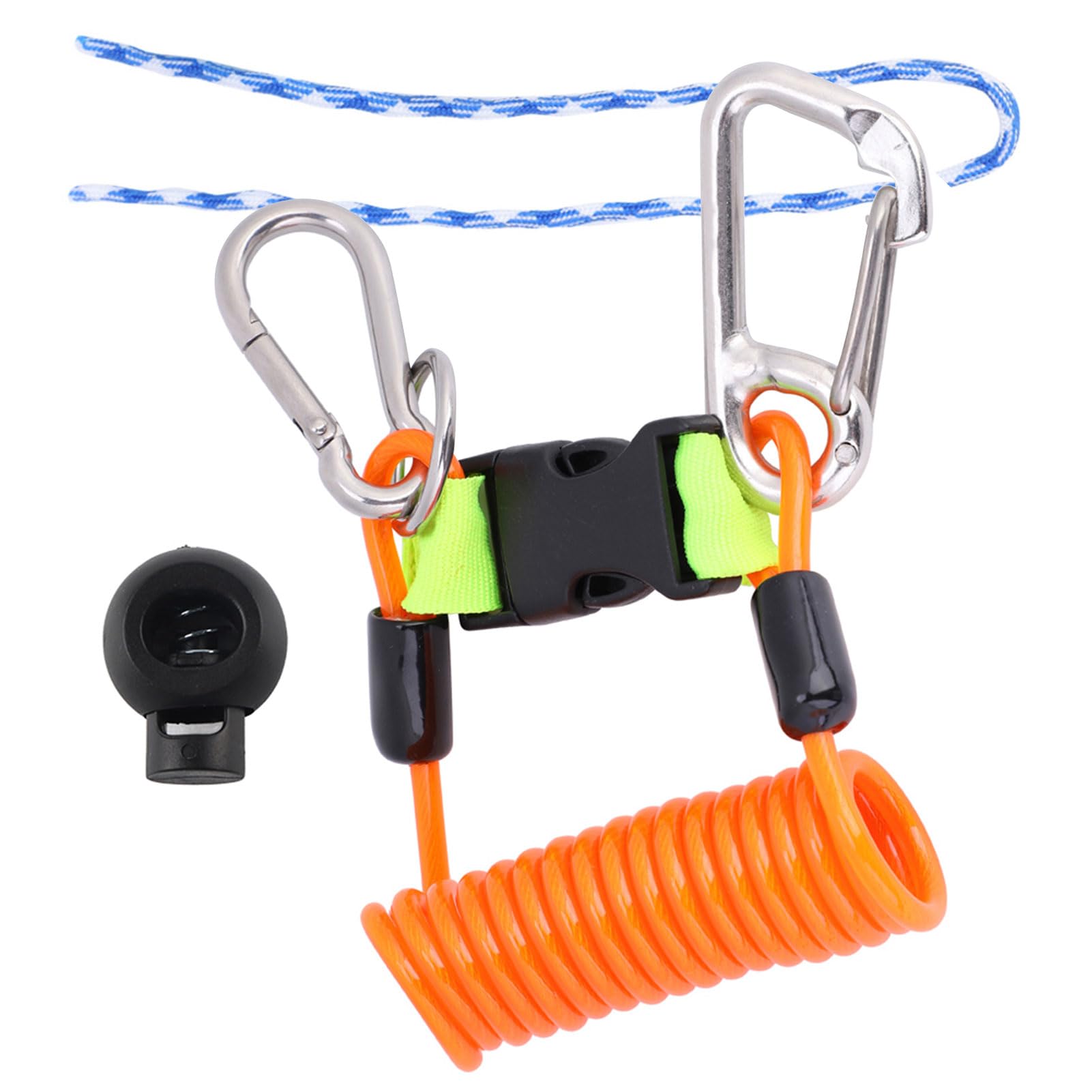 Agatige Scuba Diving Lanyard, Stainless Steel Diving Camera Lanyard Spring Coiled Lanyard, Heavy Duty Diving Lanyard Clip with Strap Quick Release Buckle for BCD, Cameras, Diving Torch (Orange)
