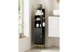 AEPOALUA Bathroom Storage Cabinet,Small Corner Floor Cabinet with 2 Hook,Narrow Tall Toilet Paper Cabinet with Adjustable Shelves,Bathroom Organizer for Living Room,Small Spaces (Wave, Black-37''H)