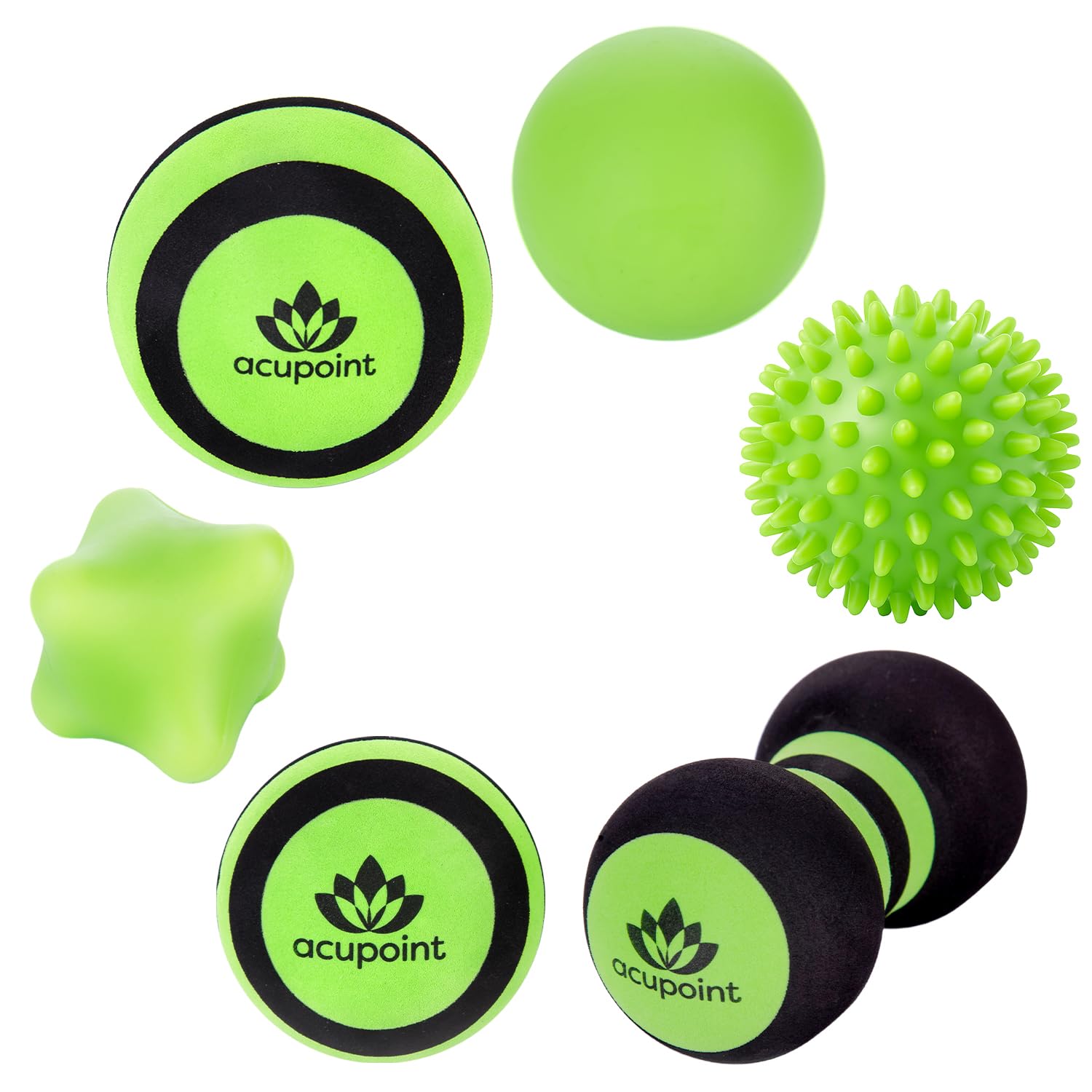 Acupoint Massage Ball Set 6 Physical Therapy Balls for Post Workout Deep Tissue Trigger Point Myofascial Release Lacrosse Ball Peanut Ball Spiky Ball Hand Therapy Ball Lg & Sm Foam Balls