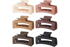 Sisiaipu Hair Clip, 3.5 Inch Medium Square Claw Clips Rectangle Clips 6 Pack Rubber Paint Acrylic Plastic Metal, Non-Slip Design for Women Girls - Coffee