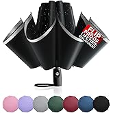 Trenovo Windproof Inverted Umbrella with Reflective Stripe – Auto Compact Rain & Sun UV Umbrella for Car & Backpack