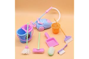 Bestsea Doll House Mini Cleaning Toy Miniature Mop Dustpan Bucket Brush, Housework Cleaning Kit, Doll House Accessories