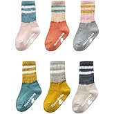 J Poqobog Baby Girls Boys Socks infant Cotton Crew Socks for newborn Non Slip/Anti Skid Toddler Knee-high Socks set (US, Age, 0 Months, 6 Months, Assorted-2 6 Pairs)