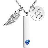 XIUDA Cremation Jewelry for Ashes with Angel Wing Charm Vertical Bar Urn Necklace Stainless Steel Memorial Keepsake Pendant for Women