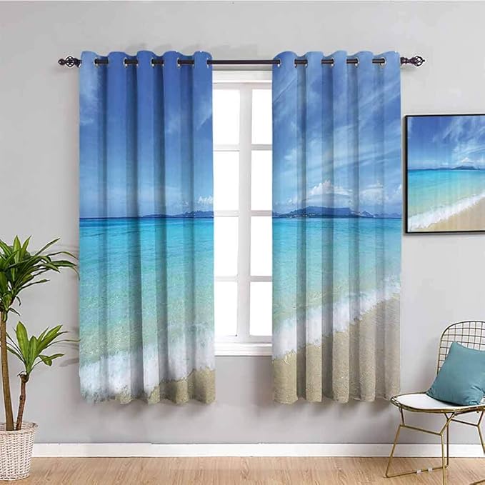 Ocean Decor Collection Curtains for Bedroom Exotic Beach Scenery with Bright Sky and