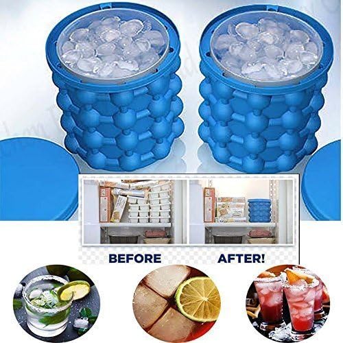 Miaogo 2 in 1 Function Silicone Tray With Ice Maker and Ice Cube Container Ice Bucket Cooler for wine, Ice Cube Lattice Tray Storage Cooler, 1 Pack blue