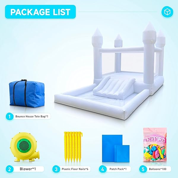 INFLATABLE WHITE BOUNCE HOUSE FOR KIDS WITH UL BLOWER-PORTABLE, LARGE BALL POOL AND JUMP SPACE 3IN1 BOUNCY CASTLES A SPACIOUS JOY-ROOM BOUNCE HOUSE FOR KIDS 3-12 (OXFORD MATERIAL-13′ L X 8′ W X 8′ H)