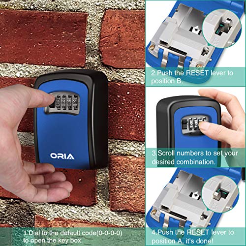 ORIA Key Storage Lock Box, 4 Digit Combination Lock Box, Wall Mounted
