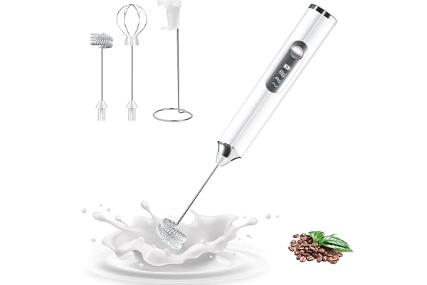 Rechargeable Milk Frother Handheld with Stand, Electric Whisk 3 Speeds Adjustable, Hand Held Coffee Frother with 2 Whisks, Dr