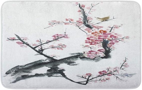 LiminiAOS Badematte Rosa Vogel Asiatische Pflaumenbaumblüte Lila r