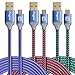 Fasgear 3 pcs 10ft/3M Nylon Braided Micro USB Cable With Gold-Plated Navy-Blue Connector For Samsung, LG, HTC, Nokia, Android Phone And More (Orange,Green,Purple)