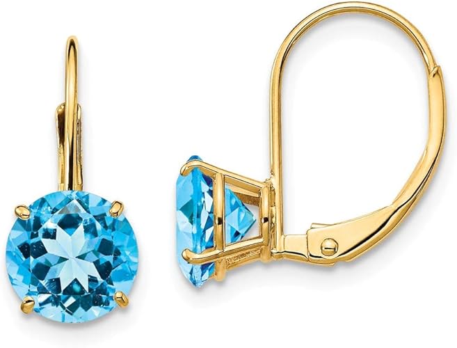 14k Yellow Gold 7mm Blue Topaz Leverback Earrings Lever Back Birthstone December