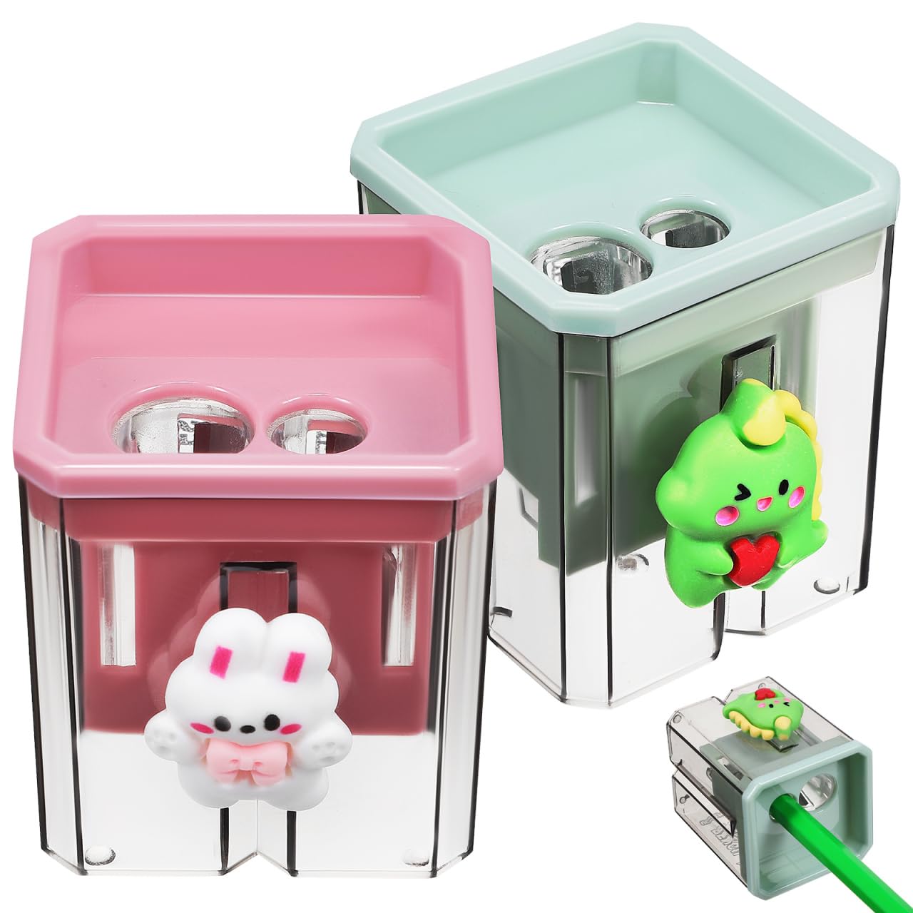 Operitacx 2Pcs Double Hole Pencil Sharpeners Compact Handheld Plastic Design for Students Art Supplies Office Home Use