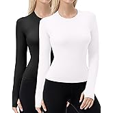 LWISMIL 1/2 Pack Women's Compression Shirts Long Sleeve Seamless Workout Tops with Thumb Holes Dry Fit Athletic Gym Shirts