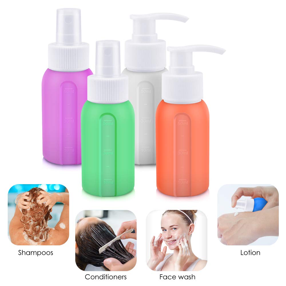 4 Pack Silicone Pump Bottle Spray Bottle Leak Proof Refillable Dispenser Portable Travel Size 1.7oz/50ml Toiletries Containers (4Pcs) : Beauty