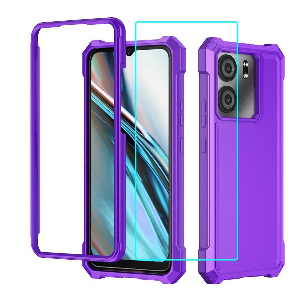 Lozeguyc for BLU View 5 B160V Case with Screen Protector,Full Body Protection Front PC Back Soft Silicone Bumper,Heavy Duty Protection Shockproof Phone Case for BLU F5 5G Purple