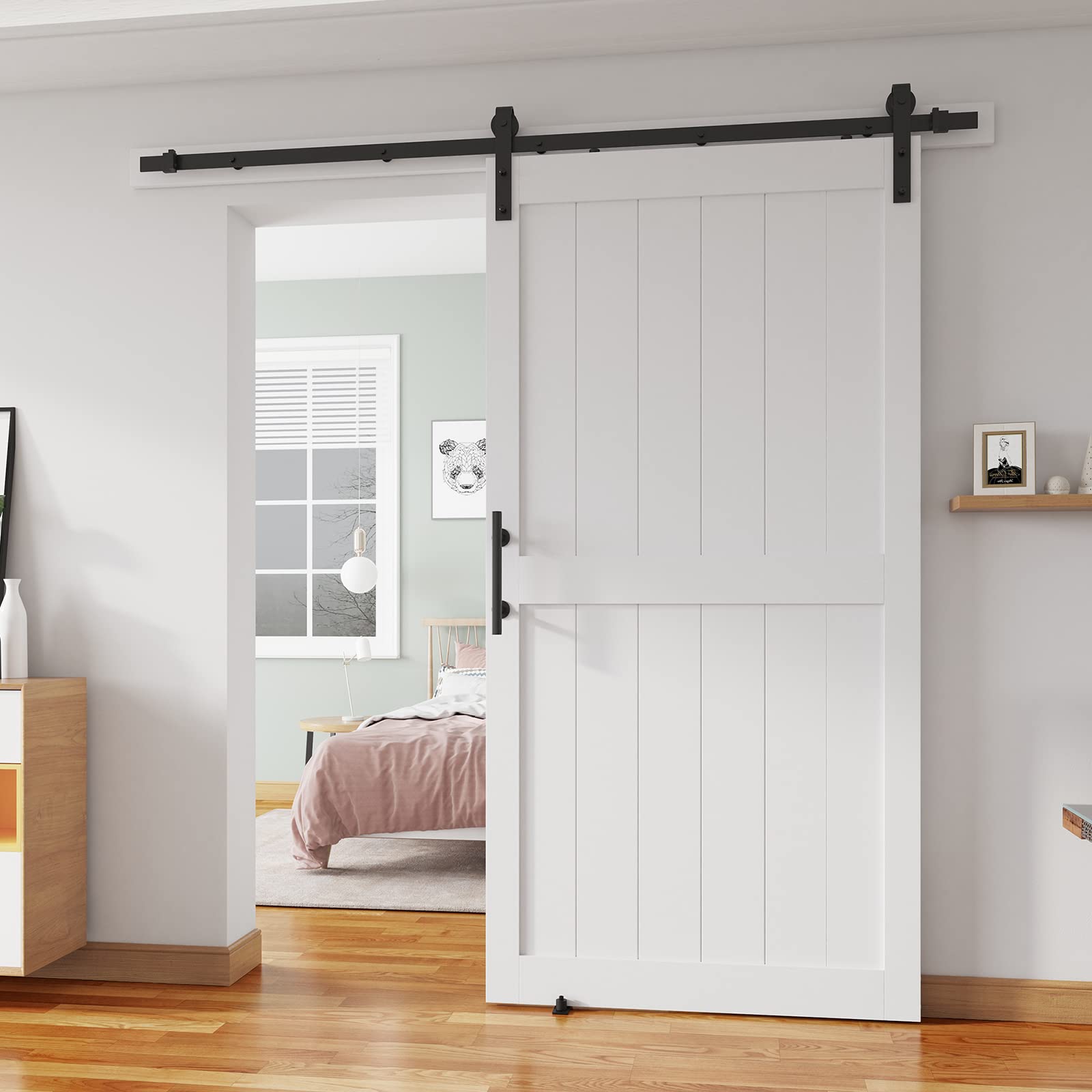 Photo 1 of ALAMEDADT 40''x 80'' Sliding Barn Door with 7 Ft Barn Door Hardware Kit& Handle& Floor Guides,Pre-Drilled Holes Easy Assembly - Include Installation Manual, Water-Proof PVC Surface, H-Frame, White