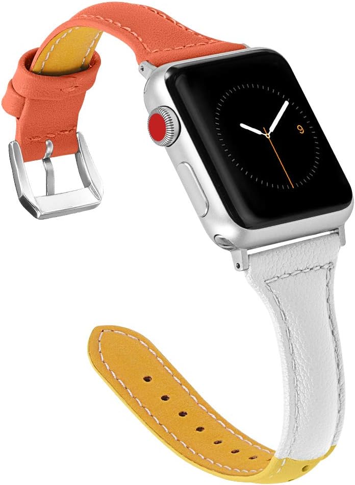 multaich Leather Band Compatible Apple Watch Band 38mm 40mm for Women,Candy Color Genuine Leather Wristband for Iwatch Bands Adjustable