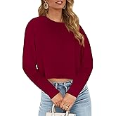 JINKESI Womens Long Sleeve Crewneck Cropped Sweatshirt Soft Loose Pullover Tops Fall Outfits