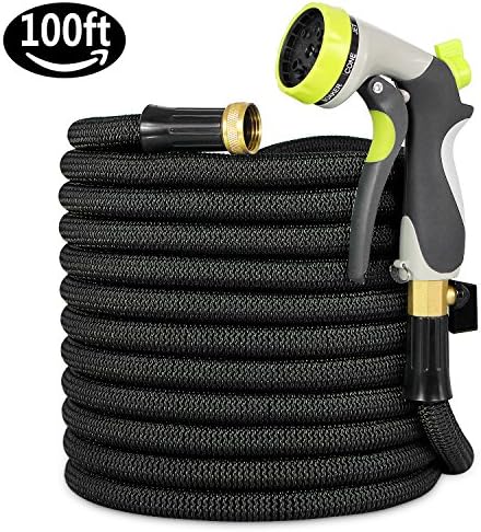 Garden Hose, Lightweight Expandable Water Hose, Expanding Hose with Solid Brass Connector, Double Latex Inner Tube, for Car Washing, Garden Watering (100FT, Black)