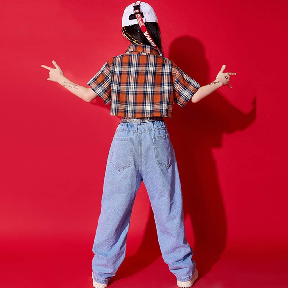 Amazon キッズダンス衣装 ヒップホップ ダンス衣装 ガールズ セットアップ キッズ ダンス 衣装 トップス デニムパンツ キッズダンス ボーイズ 派手 韓国風 かっこいい 女の子 Hiphop 男の子 オシャレ ゆったり ダブダブ チーム お揃い 発表会 トップス パンツ 110
