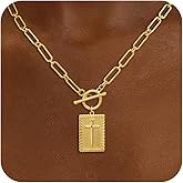 Affolace Cross Pendant Necklaces for Women Trendy, Dainty 14k Gold/Silver/Rose Gold Plated Paperclip Necklace for Womens Toggle Clasp Necklace Chunky Necklace Gold Jewelry for Women Gifts